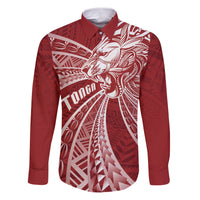 Tonga Independence Day Family Matching Puletasi and Hawaiian Shirt Tongatapu Lion Ngatu Motifs LT7 Dad's Shirt - Long Sleeve Red - Polynesian Pride