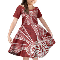 Tonga Independence Day Family Matching Short Sleeve Bodycon Dress and Hawaiian Shirt Tongatapu Lion Ngatu Motifs LT7 Daughter's Dress Red - Polynesian Pride
