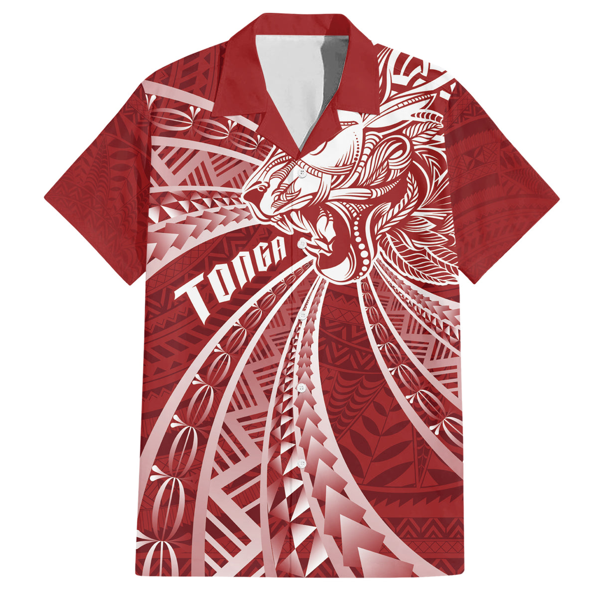 Tonga Independence Day Family Matching Short Sleeve Bodycon Dress and Hawaiian Shirt Tongatapu Lion Ngatu Motifs LT7 Dad's Shirt - Short Sleeve Red - Polynesian Pride