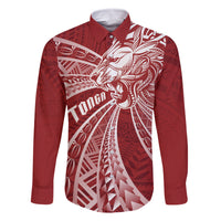 Tonga Independence Day Family Matching Summer Maxi Dress and Hawaiian Shirt Tongatapu Lion Ngatu Motifs LT7 Dad's Shirt - Long Sleeve Red - Polynesian Pride