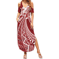Tonga Independence Day Family Matching Summer Maxi Dress and Hawaiian Shirt Tongatapu Lion Ngatu Motifs LT7 Mom's Dress Red - Polynesian Pride