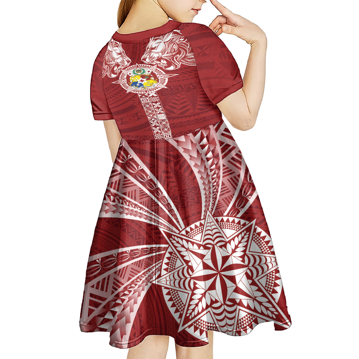Tonga Independence Day Kid Short Sleeve Dress Tongatapu Lion Ngatu Motifs