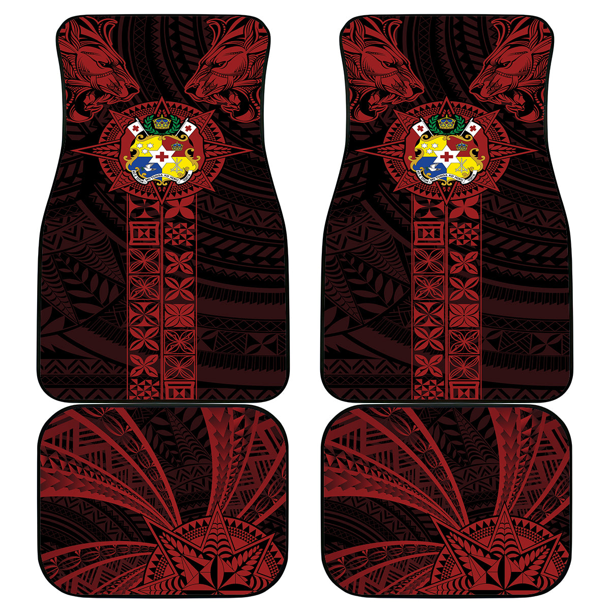 Tonga Independence Day Car Mats Tongatapu Lion Ngatu Motifs Black Ver.