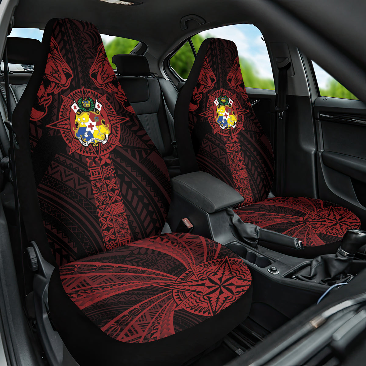 Tonga Independence Day Car Seat Cover Tongatapu Lion Ngatu Motifs Black Ver.