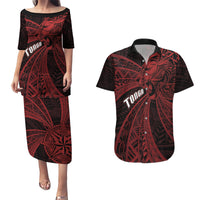 Tonga Independence Day Couples Matching Puletasi and Hawaiian Shirt Tongatapu Lion Ngatu Motifs Black Ver. LT7 Black - Polynesian Pride