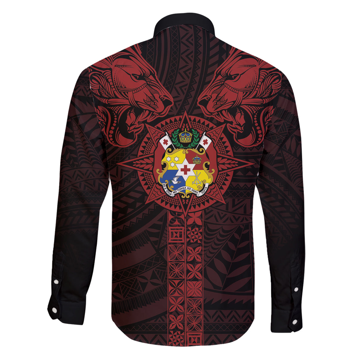 Tonga Independence Day Family Matching Long Sleeve Bodycon Dress and Hawaiian Shirt Tongatapu Lion Ngatu Motifs Black Ver. LT7 - Polynesian Pride