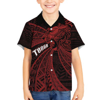 Tonga Independence Day Family Matching Long Sleeve Bodycon Dress and Hawaiian Shirt Tongatapu Lion Ngatu Motifs Black Ver. LT7 Son's Shirt Black - Polynesian Pride