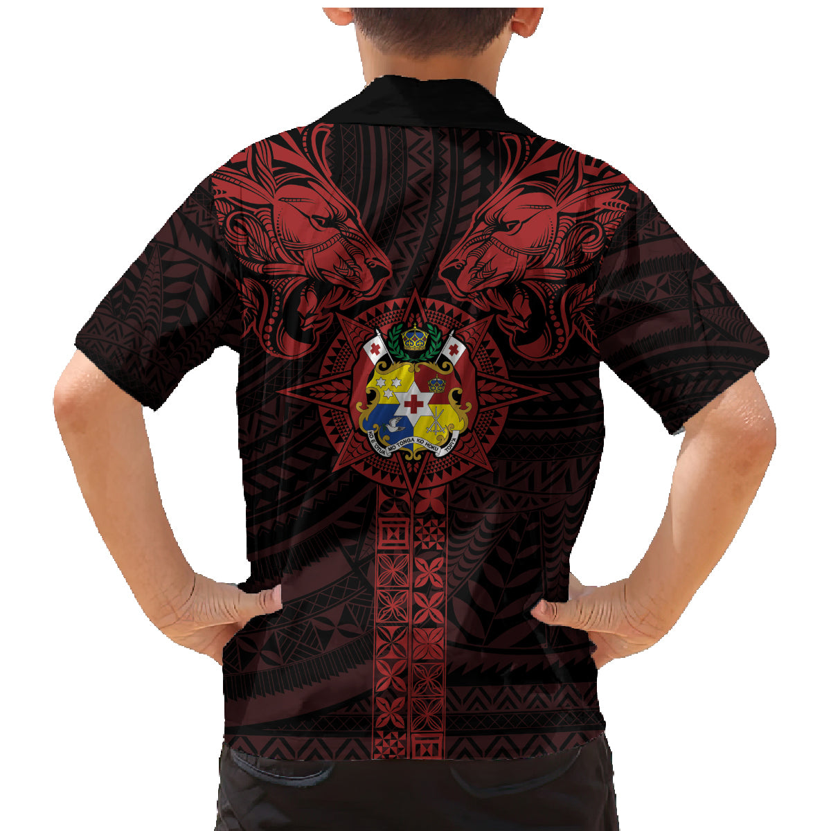 Tonga Independence Day Family Matching Mermaid Dress and Hawaiian Shirt Tongatapu Lion Ngatu Motifs Black Ver. LT7 - Polynesian Pride