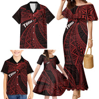 Tonga Independence Day Family Matching Mermaid Dress and Hawaiian Shirt Tongatapu Lion Ngatu Motifs Black Ver. LT7 - Polynesian Pride