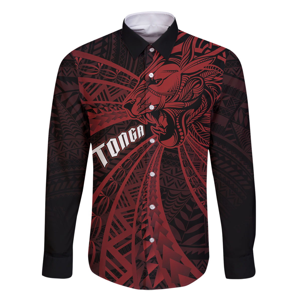 Tonga Independence Day Family Matching Mermaid Dress and Hawaiian Shirt Tongatapu Lion Ngatu Motifs Black Ver. LT7 Dad's Shirt - Long Sleeve Black - Polynesian Pride