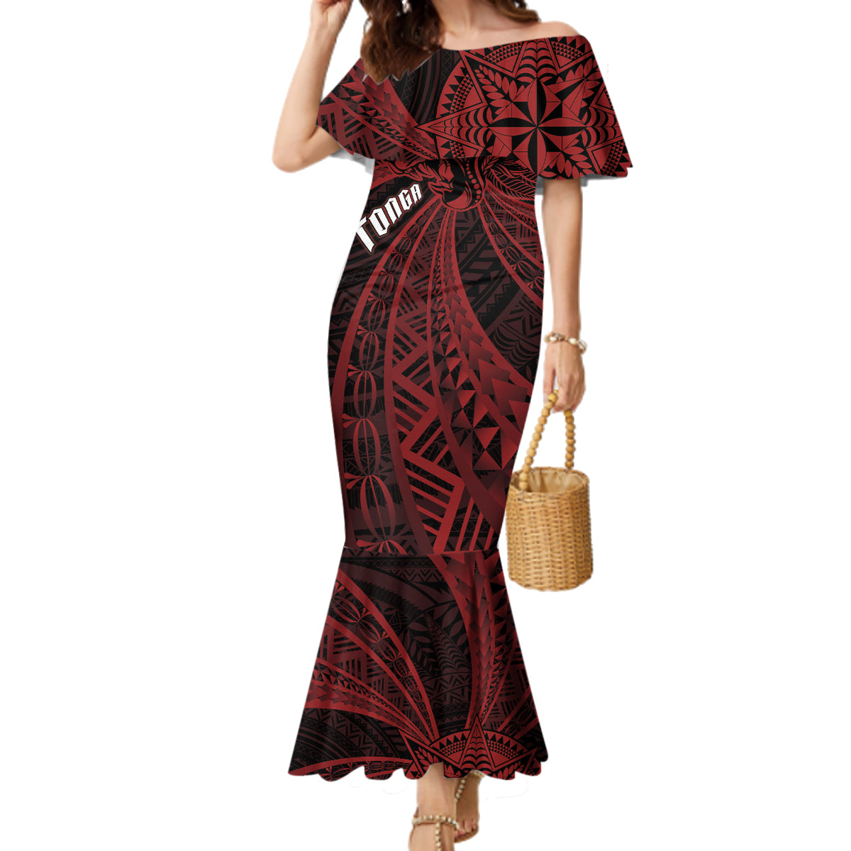 Tonga Independence Day Family Matching Mermaid Dress and Hawaiian Shirt Tongatapu Lion Ngatu Motifs Black Ver. LT7 Mom's Dress Black - Polynesian Pride