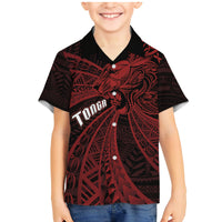 Tonga Independence Day Family Matching Mermaid Dress and Hawaiian Shirt Tongatapu Lion Ngatu Motifs Black Ver. LT7 Son's Shirt Black - Polynesian Pride