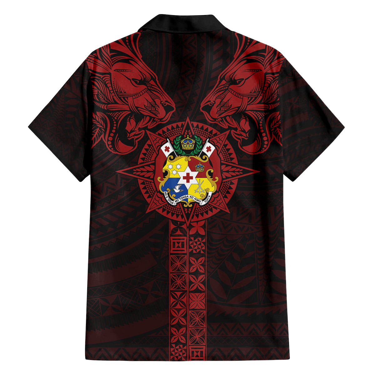 Tonga Independence Day Family Matching Off Shoulder Maxi Dress and Hawaiian Shirt Tongatapu Lion Ngatu Motifs Black Ver.