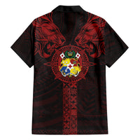 Tonga Independence Day Family Matching Off Shoulder Short Dress and Hawaiian Shirt Tongatapu Lion Ngatu Motifs Black Ver.