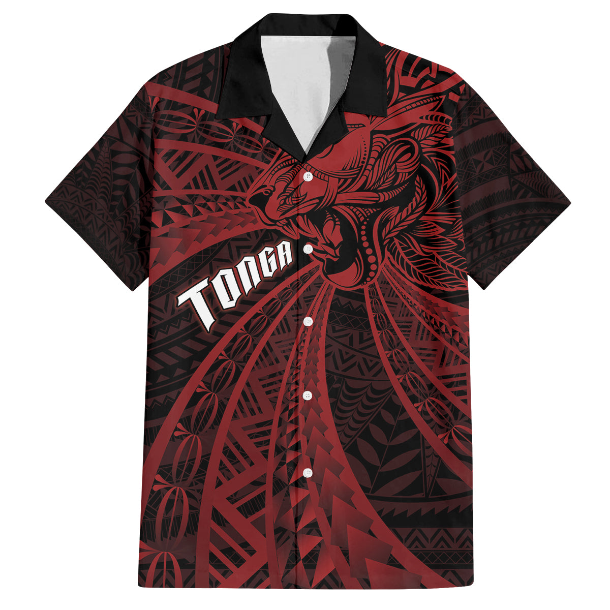Tonga Independence Day Family Matching Puletasi and Hawaiian Shirt Tongatapu Lion Ngatu Motifs Black Ver. LT7 Dad's Shirt - Short Sleeve Black - Polynesian Pride