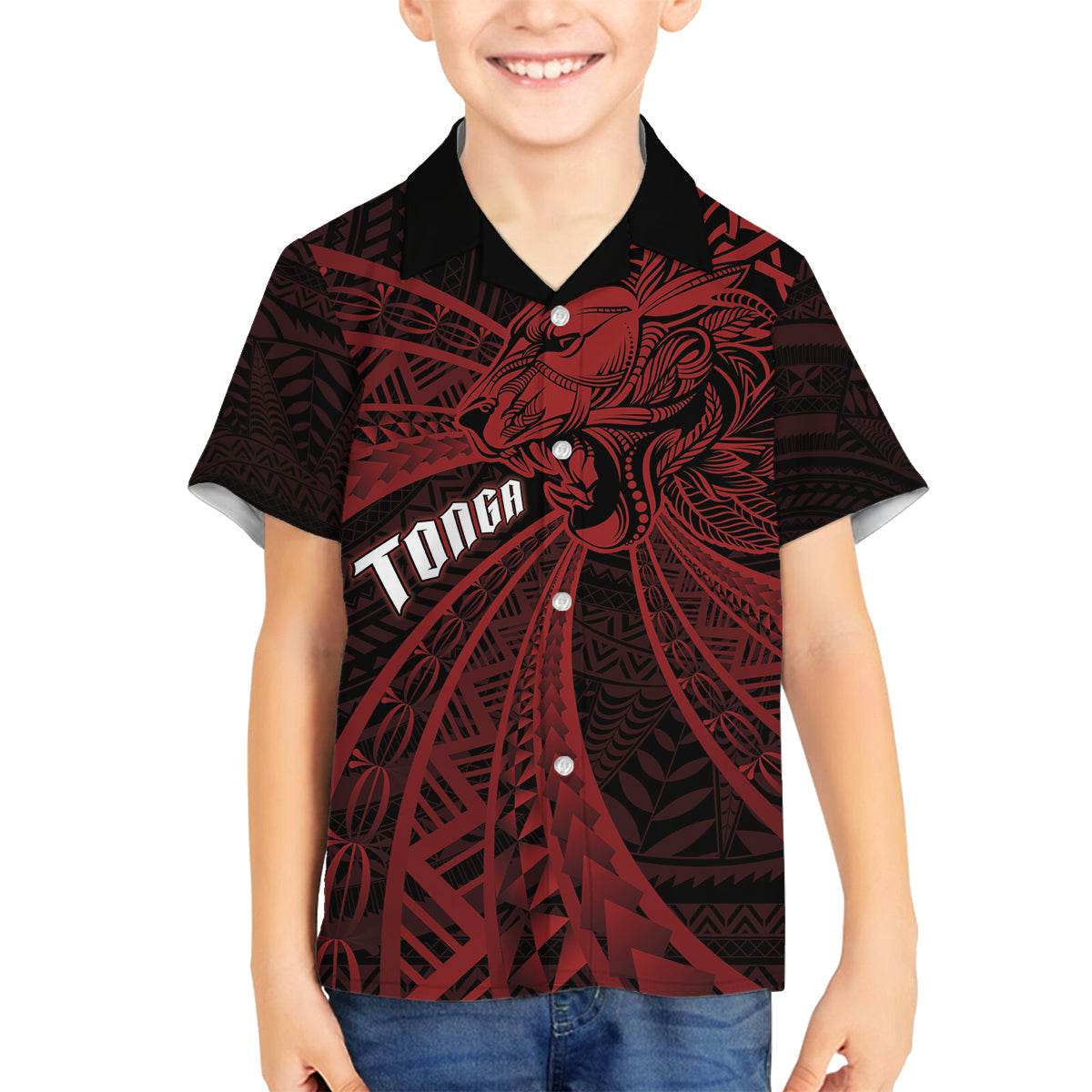 Tonga Independence Day Family Matching Puletasi and Hawaiian Shirt Tongatapu Lion Ngatu Motifs Black Ver. LT7 Son's Shirt Black - Polynesian Pride
