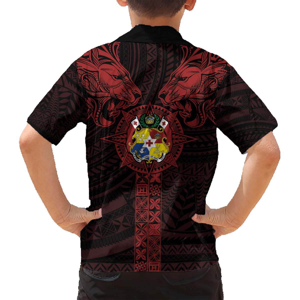 Tonga Independence Day Family Matching Short Sleeve Bodycon Dress and Hawaiian Shirt Tongatapu Lion Ngatu Motifs Black Ver. LT7 - Polynesian Pride