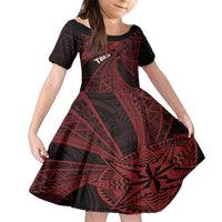 Tonga Independence Day Family Matching Short Sleeve Bodycon Dress and Hawaiian Shirt Tongatapu Lion Ngatu Motifs Black Ver. LT7 Daughter's Dress Black - Polynesian Pride