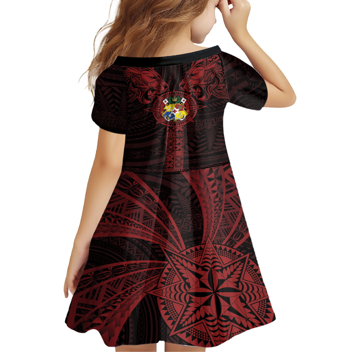 Tonga Independence Day Family Matching Short Sleeve Bodycon Dress and Hawaiian Shirt Tongatapu Lion Ngatu Motifs Black Ver. LT7 - Polynesian Pride