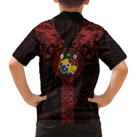 Tonga Independence Day Family Matching Summer Maxi Dress and Hawaiian Shirt Tongatapu Lion Ngatu Motifs Black Ver. LT7 - Polynesian Pride