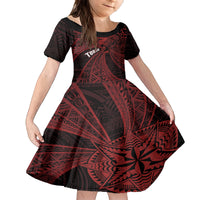 Tonga Independence Day Family Matching Summer Maxi Dress and Hawaiian Shirt Tongatapu Lion Ngatu Motifs Black Ver. LT7 Daughter's Dress Black - Polynesian Pride