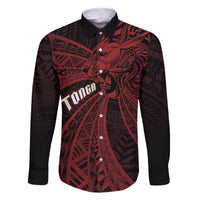 Tonga Independence Day Family Matching Summer Maxi Dress and Hawaiian Shirt Tongatapu Lion Ngatu Motifs Black Ver. LT7 Dad's Shirt - Long Sleeve Black - Polynesian Pride