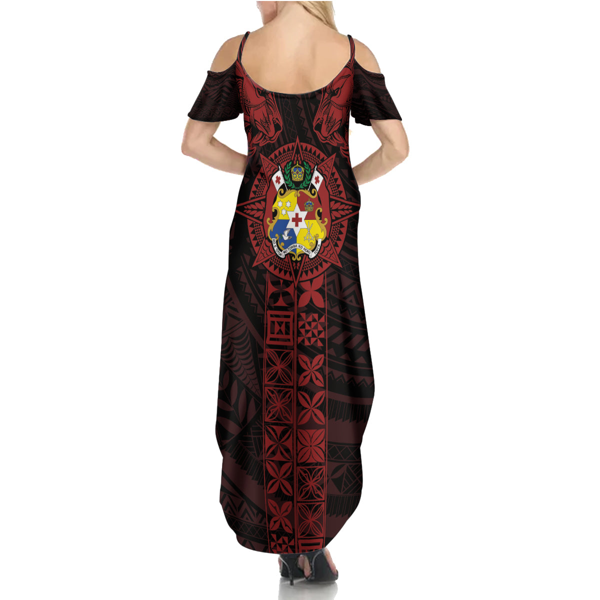 Tonga Independence Day Family Matching Summer Maxi Dress and Hawaiian Shirt Tongatapu Lion Ngatu Motifs Black Ver. LT7 - Polynesian Pride