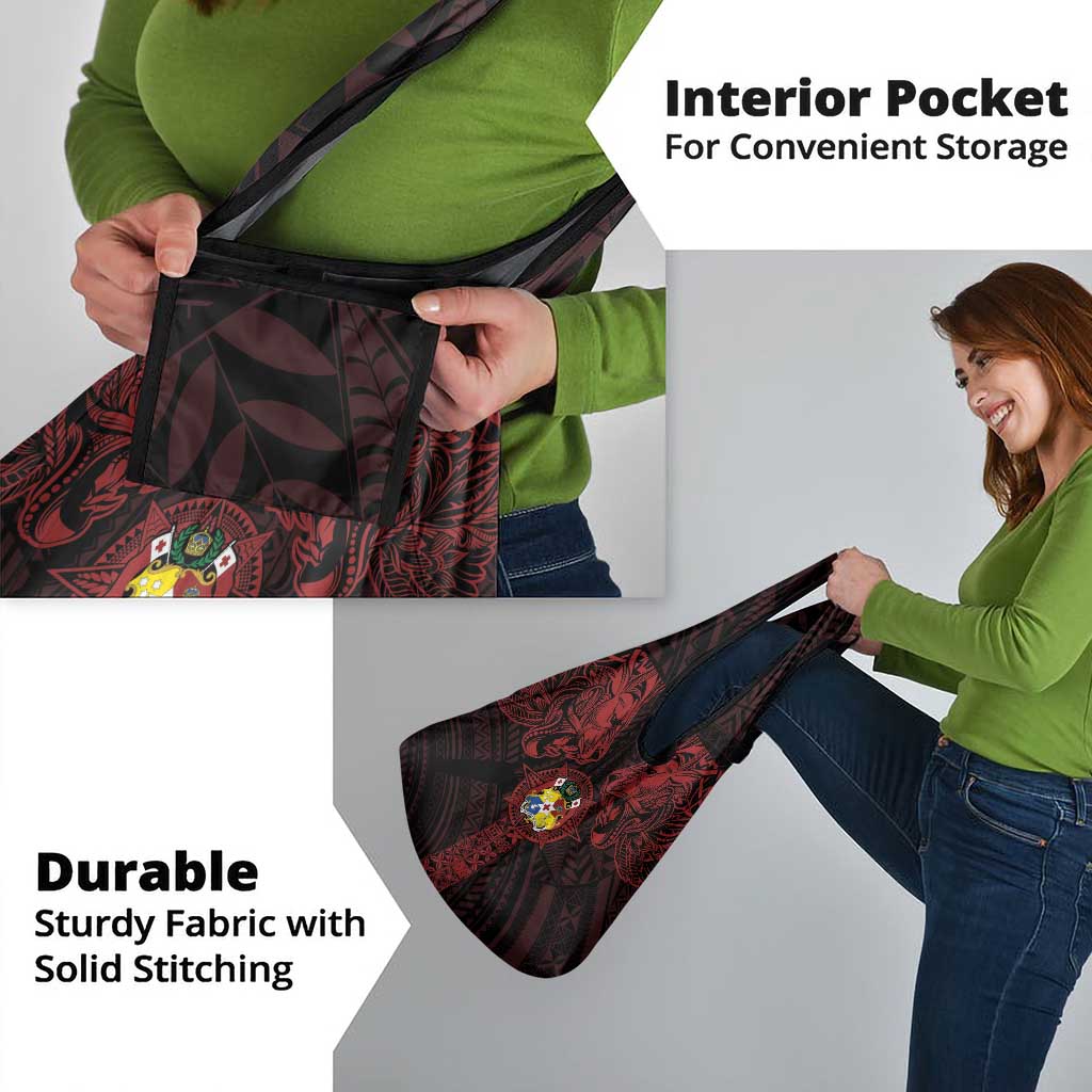 Tonga Independence Day Grocery Bag Tongatapu Lion Ngatu Motifs Black Ver.