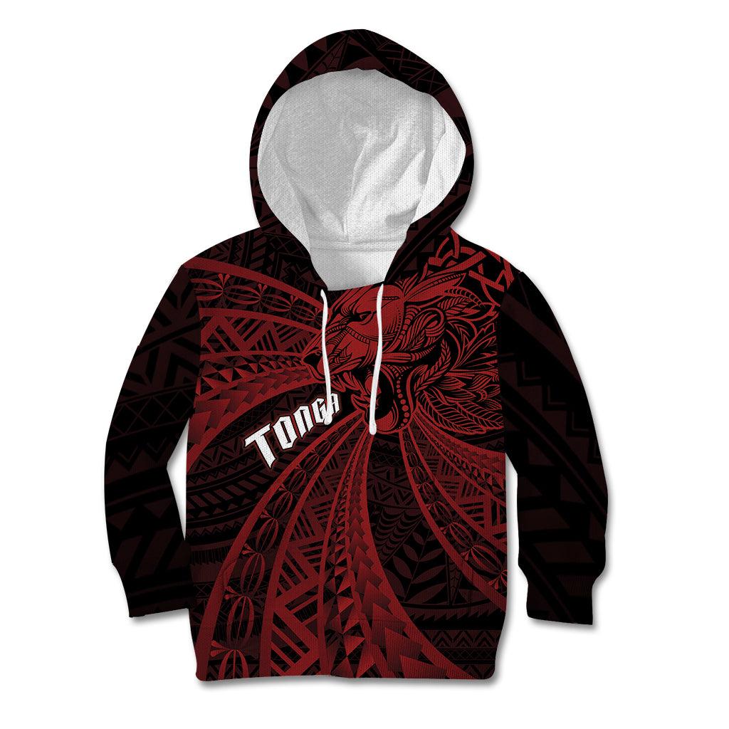 Tonga Independence Day Kid Hoodie Tongatapu Lion Ngatu Motifs Black Ver.