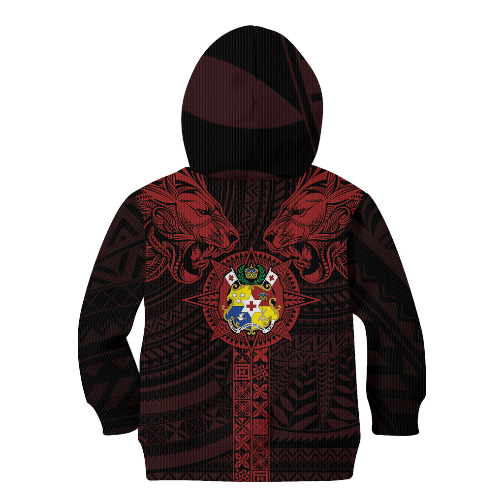 Tonga Independence Day Kid Hoodie Tongatapu Lion Ngatu Motifs Black Ver.