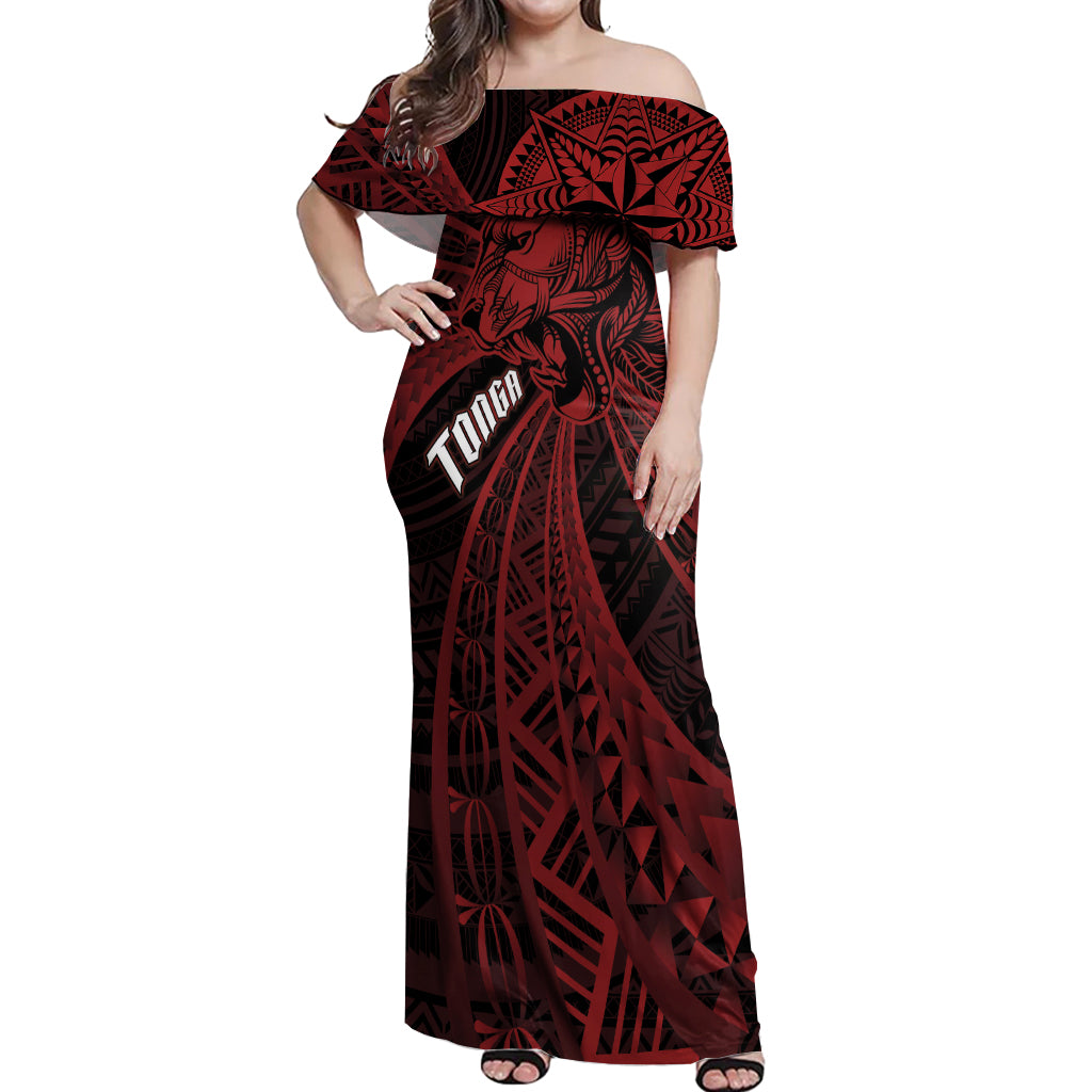 Tonga Independence Day Off Shoulder Maxi Dress Tongatapu Lion Ngatu Motifs Black Ver.