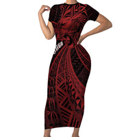 Tonga Independence Day Short Sleeve Bodycon Dress Tongatapu Lion Ngatu Motifs Black Ver. LT7
