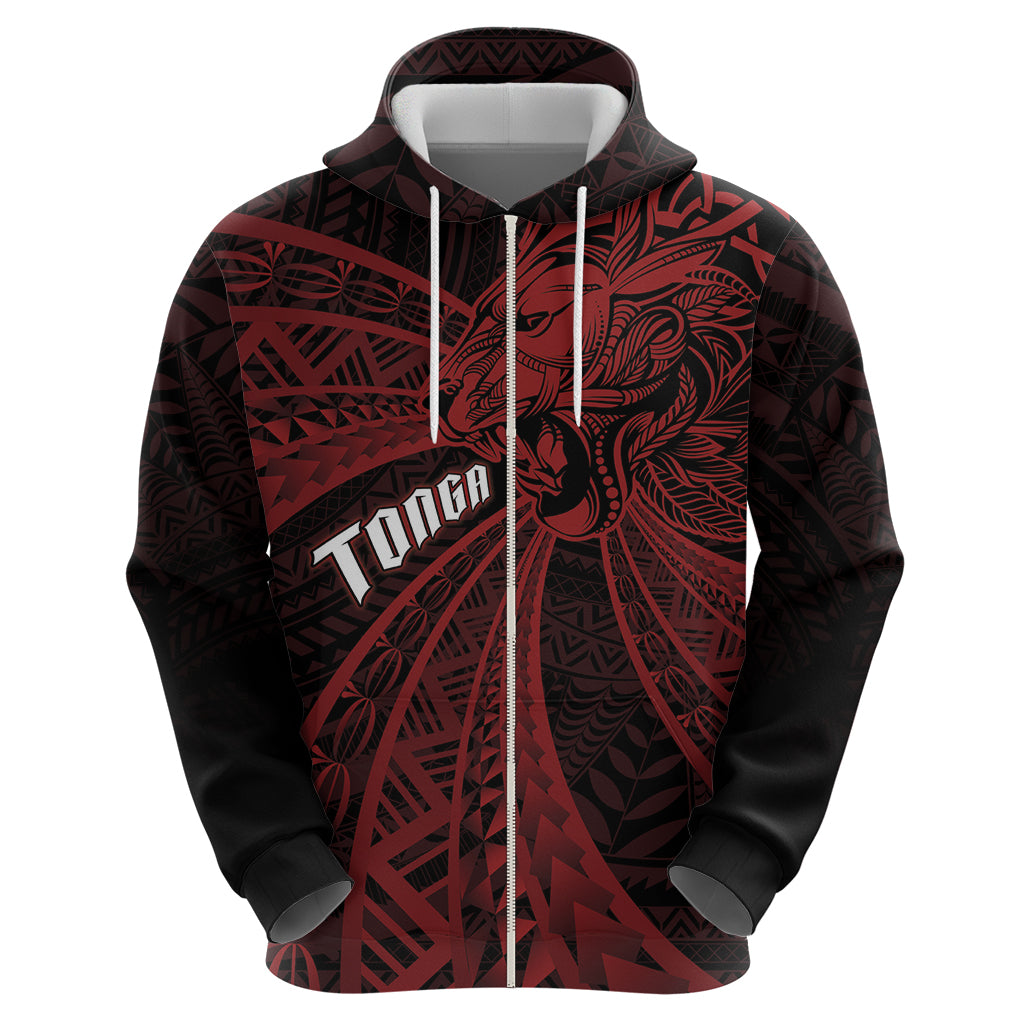 Tonga Independence Day Zip Hoodie Tongatapu Lion Ngatu Motifs Black Ver.