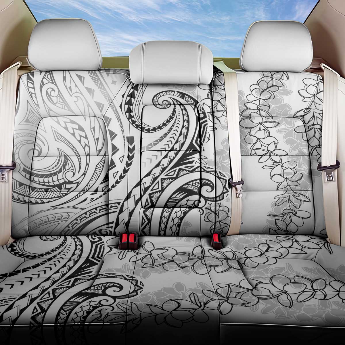 Polynesia Plumeria Lei Back Car Seat Cover White Curves Motif