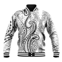 Polynesia Plumeria Lei Baseball Jacket White Curves Motif