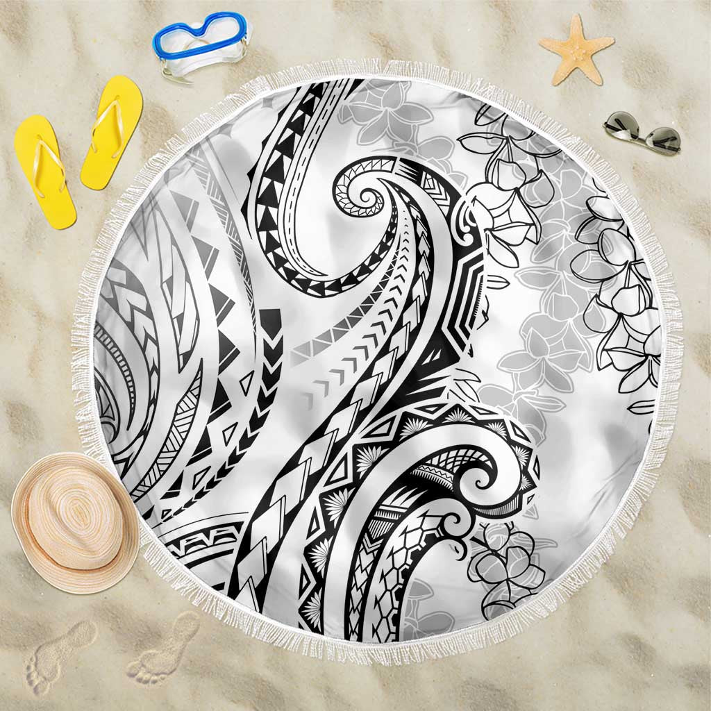 Polynesia Plumeria Lei Beach Blanket White Curves Motif