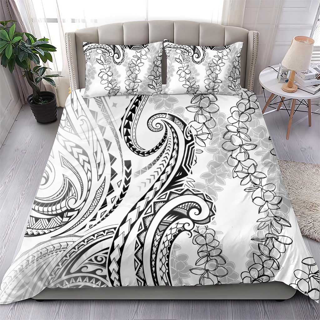 Polynesia Plumeria Lei Bedding Set White Curves Motif