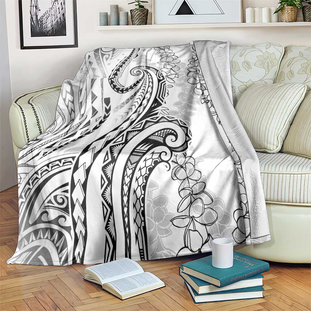 Polynesia Plumeria Lei Blanket White Curves Motif