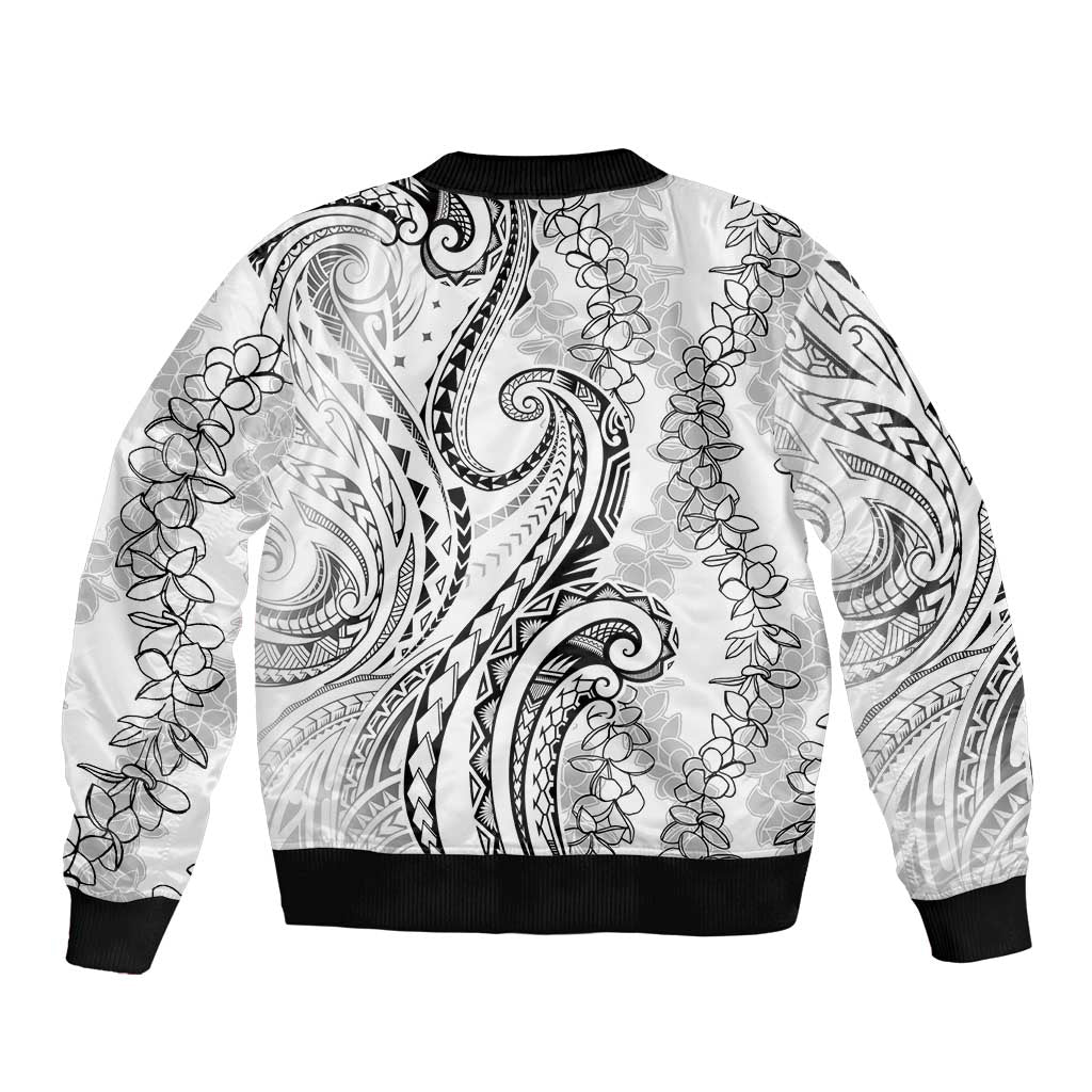 Polynesia Plumeria Lei Bomber Jacket White Curves Motif