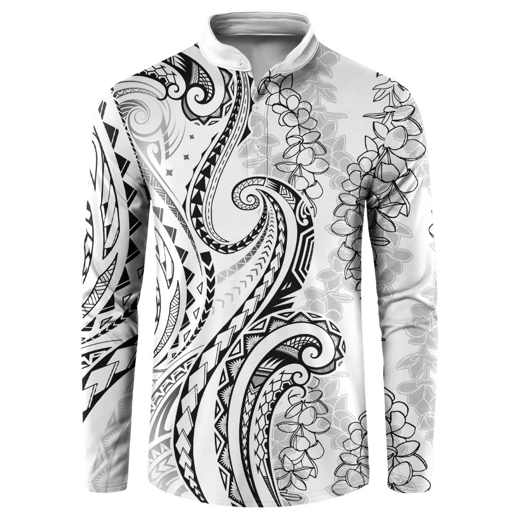 Polynesia Plumeria Lei Button Sweatshirt White Curves Motif