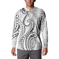 Polynesia Plumeria Lei Button Sweatshirt White Curves Motif