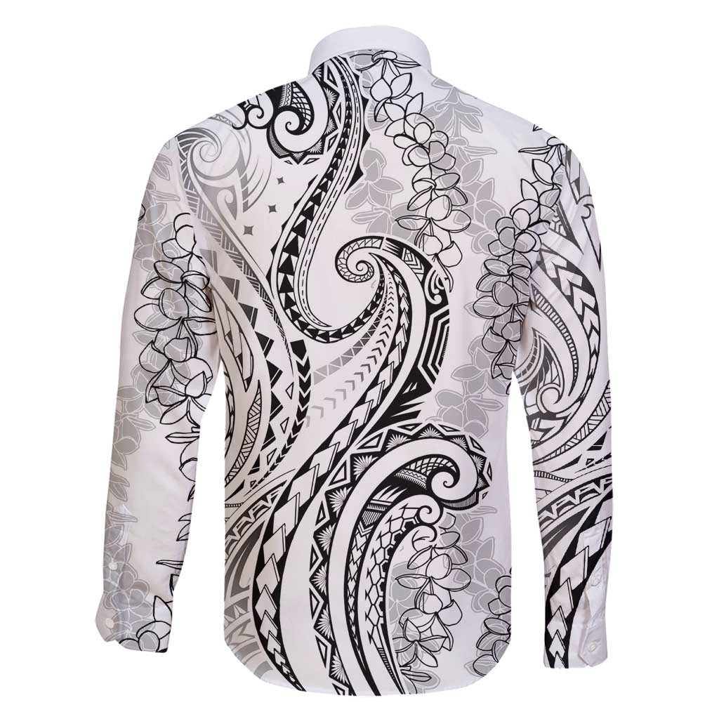 Polynesia Plumeria Lei Family Matching Long Sleeve Bodycon Dress and Hawaiian Shirt White Curves Motif