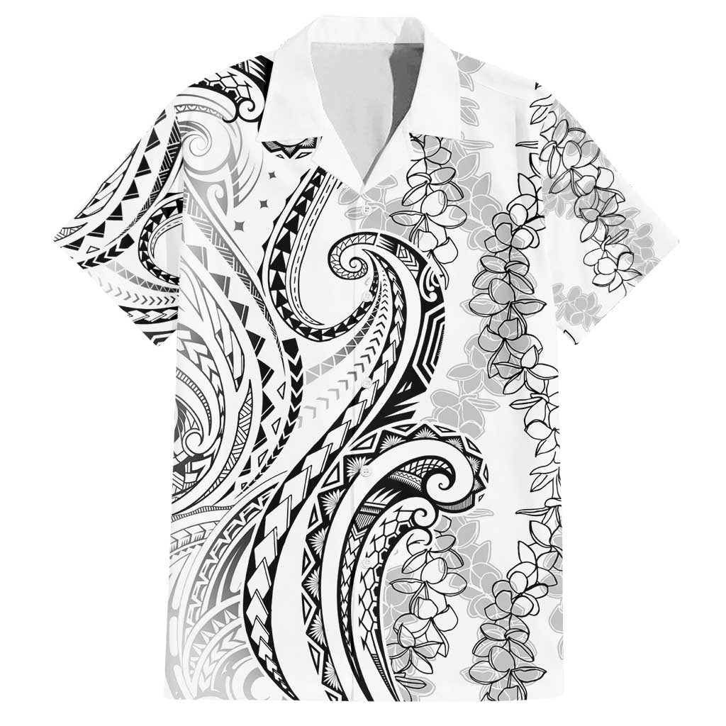Polynesia Plumeria Lei Family Matching Off Shoulder Maxi Dress and Hawaiian Shirt White Curves Motif LT7 Dad's Shirt - Short Sleeve White - Polynesian Pride