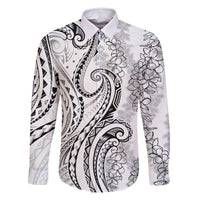 Polynesia Plumeria Lei Family Matching Off Shoulder Maxi Dress and Hawaiian Shirt White Curves Motif LT7 Dad's Shirt - Long Sleeve White - Polynesian Pride