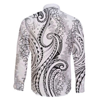 Polynesia Plumeria Lei Family Matching Off Shoulder Maxi Dress and Hawaiian Shirt White Curves Motif LT7 - Polynesian Pride