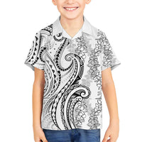Polynesia Plumeria Lei Family Matching Off Shoulder Short Dress and Hawaiian Shirt White Curves Motif LT7 Son's Shirt White - Polynesian Pride