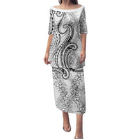 Polynesia Plumeria Lei Family Matching Puletasi and Hawaiian Shirt White Curves Motif