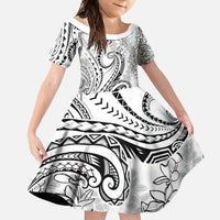Polynesia Plumeria Lei Family Matching Summer Maxi Dress and Hawaiian Shirt White Curves Motif LT7 Daughter's Dress White - Polynesian Pride