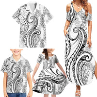 Polynesia Plumeria Lei Family Matching Summer Maxi Dress and Hawaiian Shirt White Curves Motif LT7 - Polynesian Pride