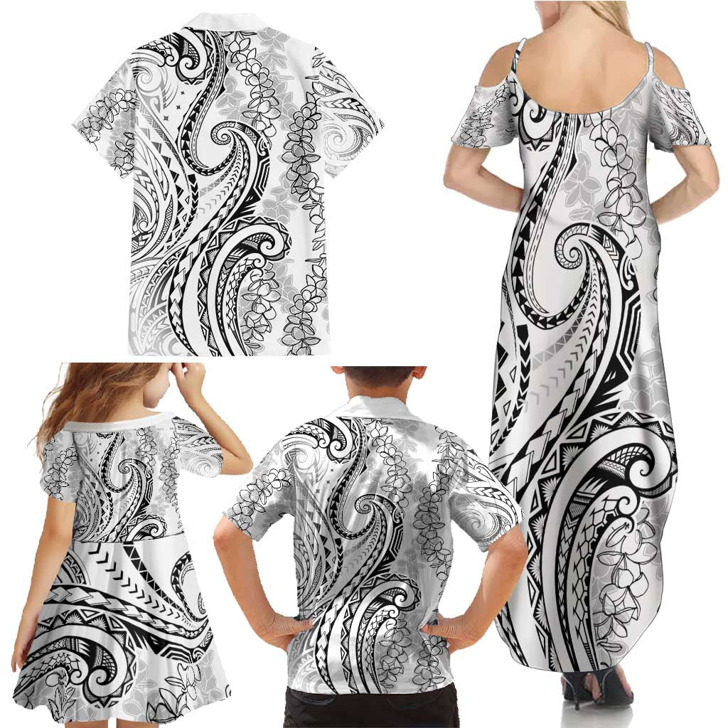 Polynesia Plumeria Lei Family Matching Summer Maxi Dress and Hawaiian Shirt White Curves Motif LT7 - Polynesian Pride